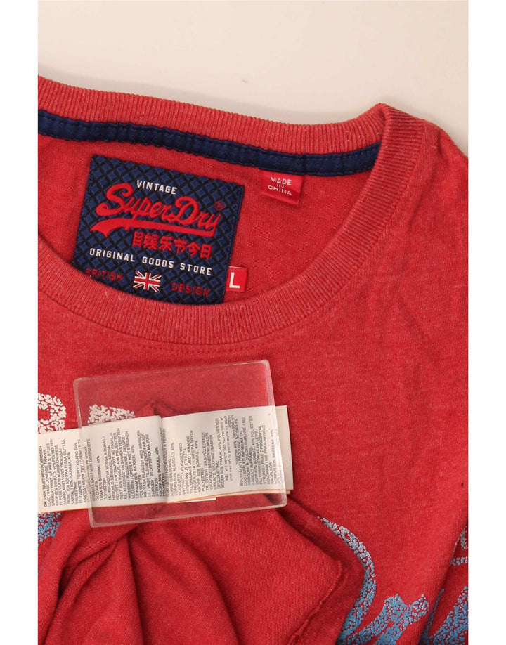 Superdry Homme Graphic T-Shirt Top Large Rouge Coton
