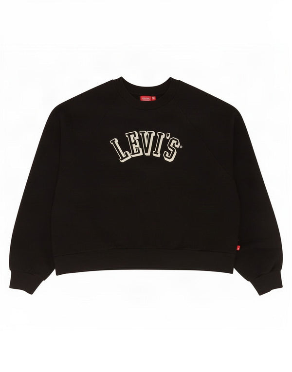 Levi's Femme Crop Graphic Sweatshirt Jumper UK 16 Large Noir Coton