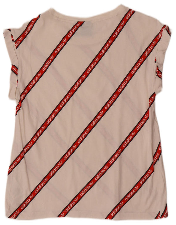 Adidas T-shirt graphique pour femme UK 8 Petit coton rayé blanc