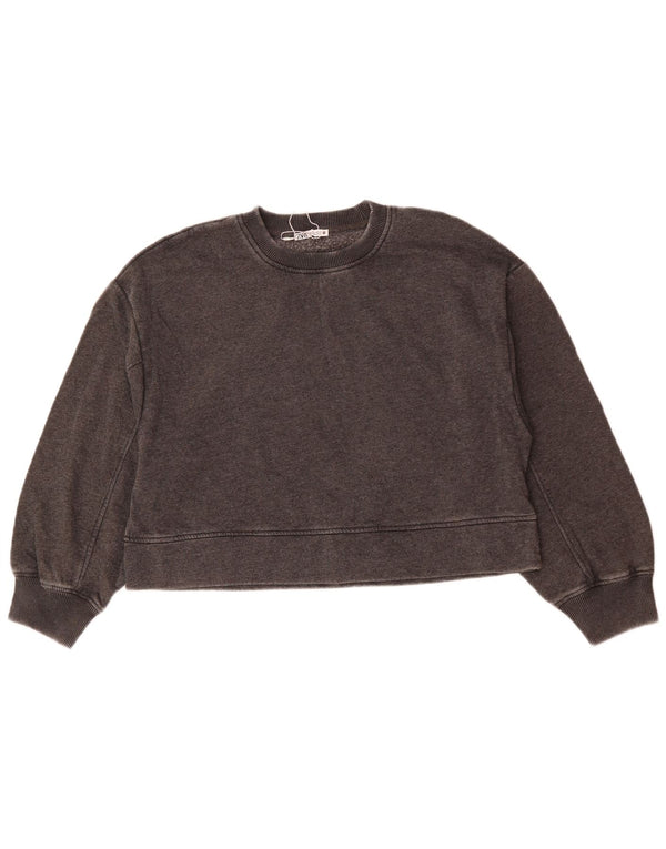 Zara Womens Crop Oversize Sweatshirt Jumper UK 10 Petit Gris Coton