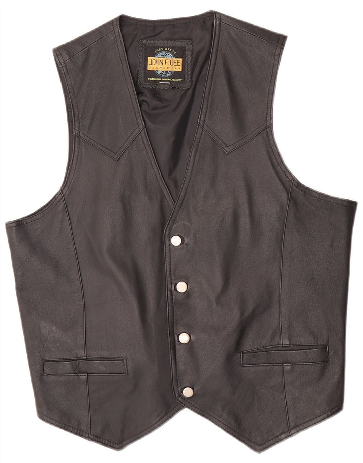 John F Gee Gilet en cuir pour homme Grand cuir noir