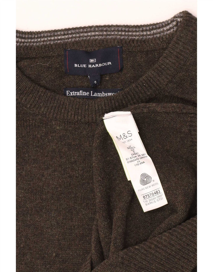 Marks & Spencer Pull à col rond pour homme en laine d'agneau mouchetée verte