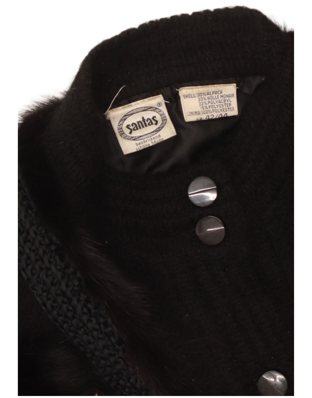 VINTAGE Femmes Motif Abstrait Cardigan Pull EU 42/44 Grand Noir