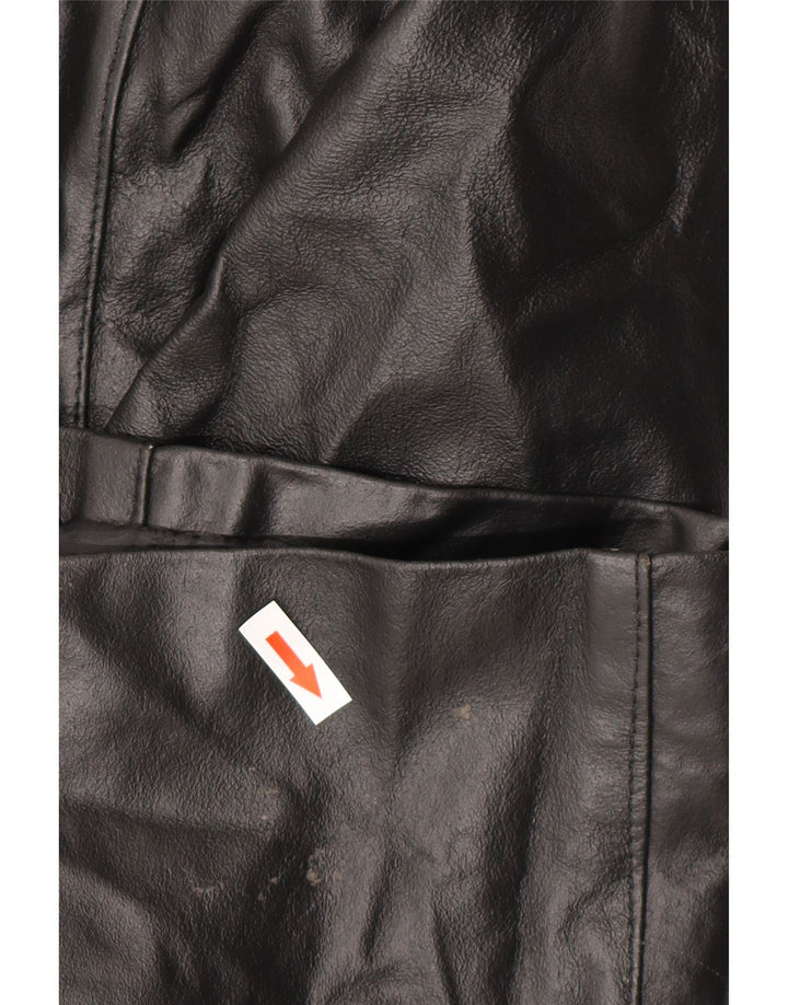 VINTAGE Manteau en Cuir Femme IT 48 XL Cuir Noir