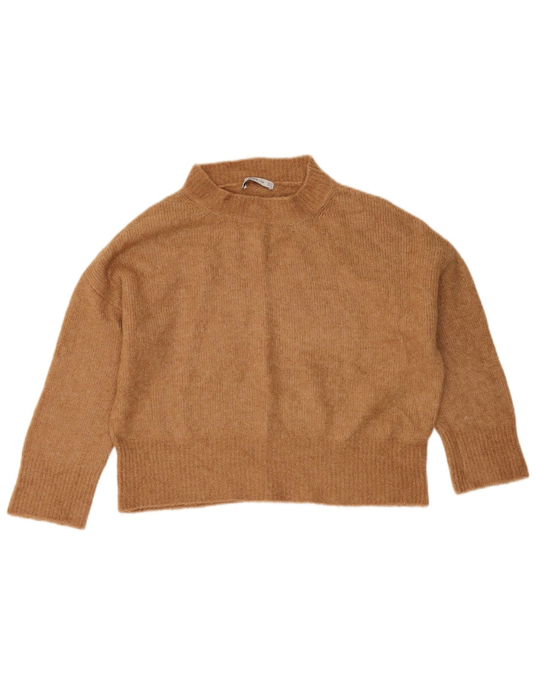 Zara Pull court surdimensionné à col roulé pour femme UK 10 Petit Beige