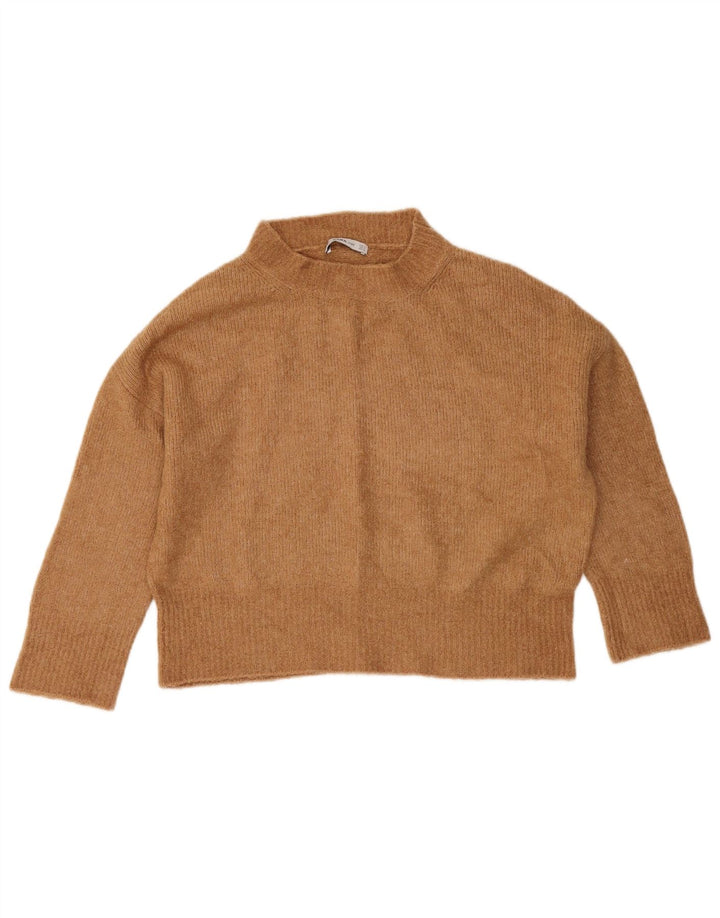 Zara Pull court surdimensionné à col roulé pour femme UK 10 Petit Beige