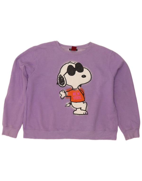 Zara Womens Peanuts Crop Graphic Sweatshirt Jumper UK 18 XL Coton Violet