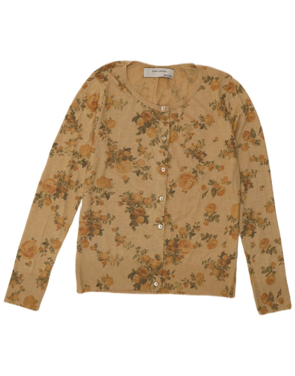 Zara Cardigan Femme Pull UK 14 Grand Beige Floral Polyester