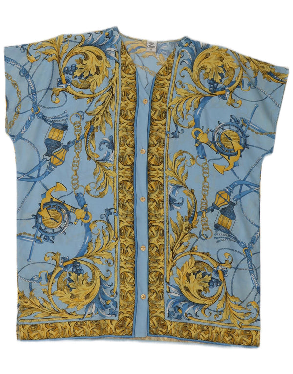 Vintage Womens Longline Short Sleeve Shirt Blouse IT 48 XL Blue Floral