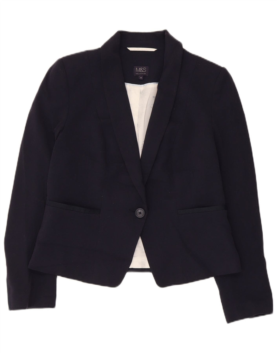 Marks & Spencer Veste blazer courte à 1 bouton pour femme UK 12 Bleu marine moyen
