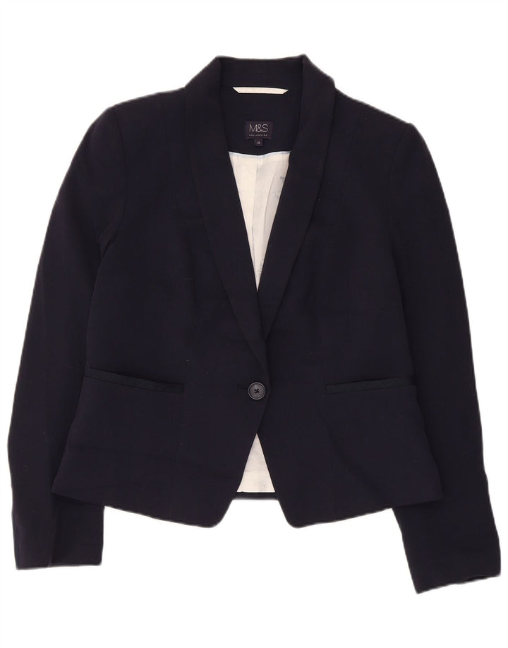 Marks & Spencer Veste blazer courte à 1 bouton pour femme UK 12 Bleu marine moyen