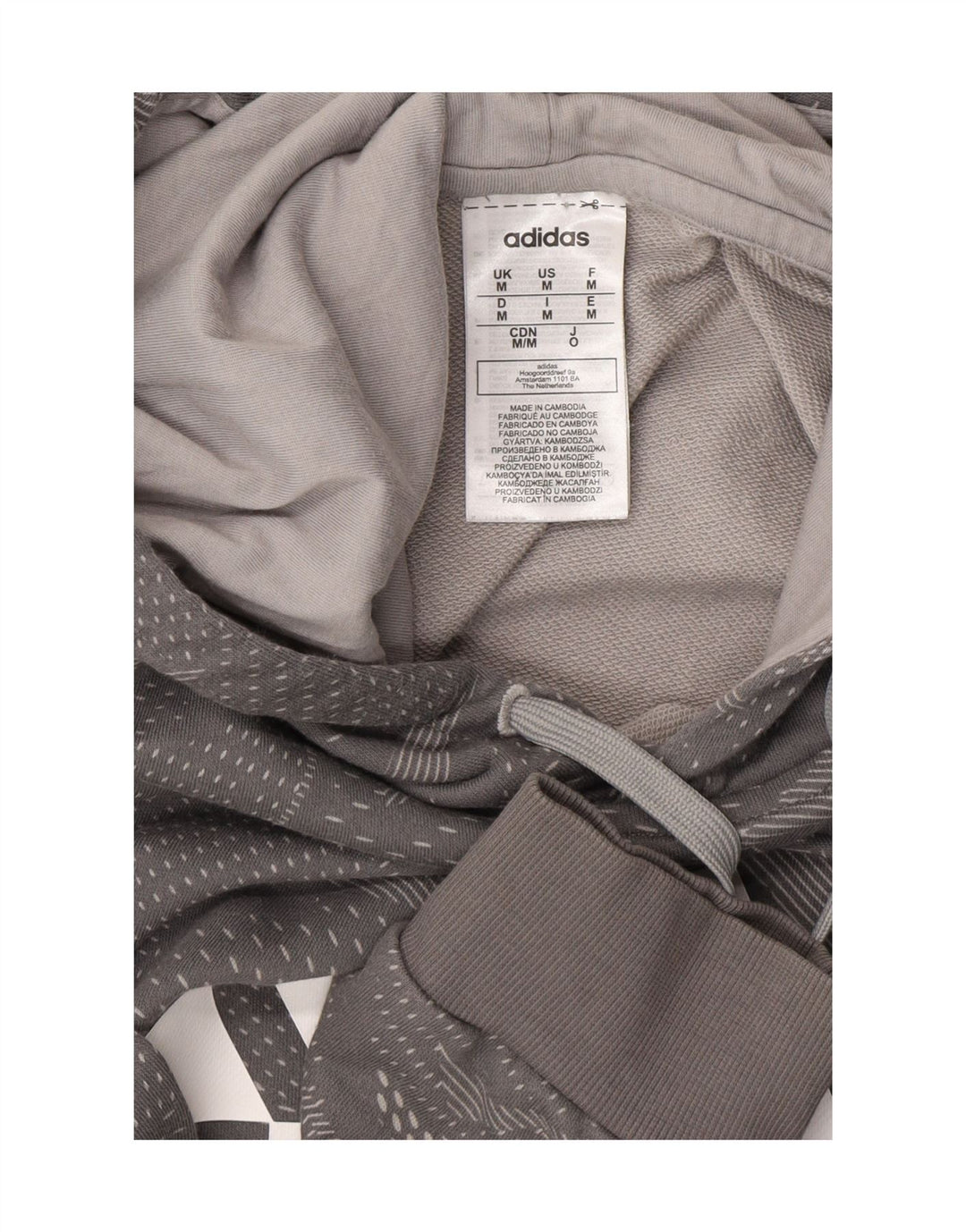 ADIDAS Mens Graphic Hoodie Jumper Medium Grey Geometric Cotton Vintage Adidas and Second-Hand Adidas from Messina Hembry 
