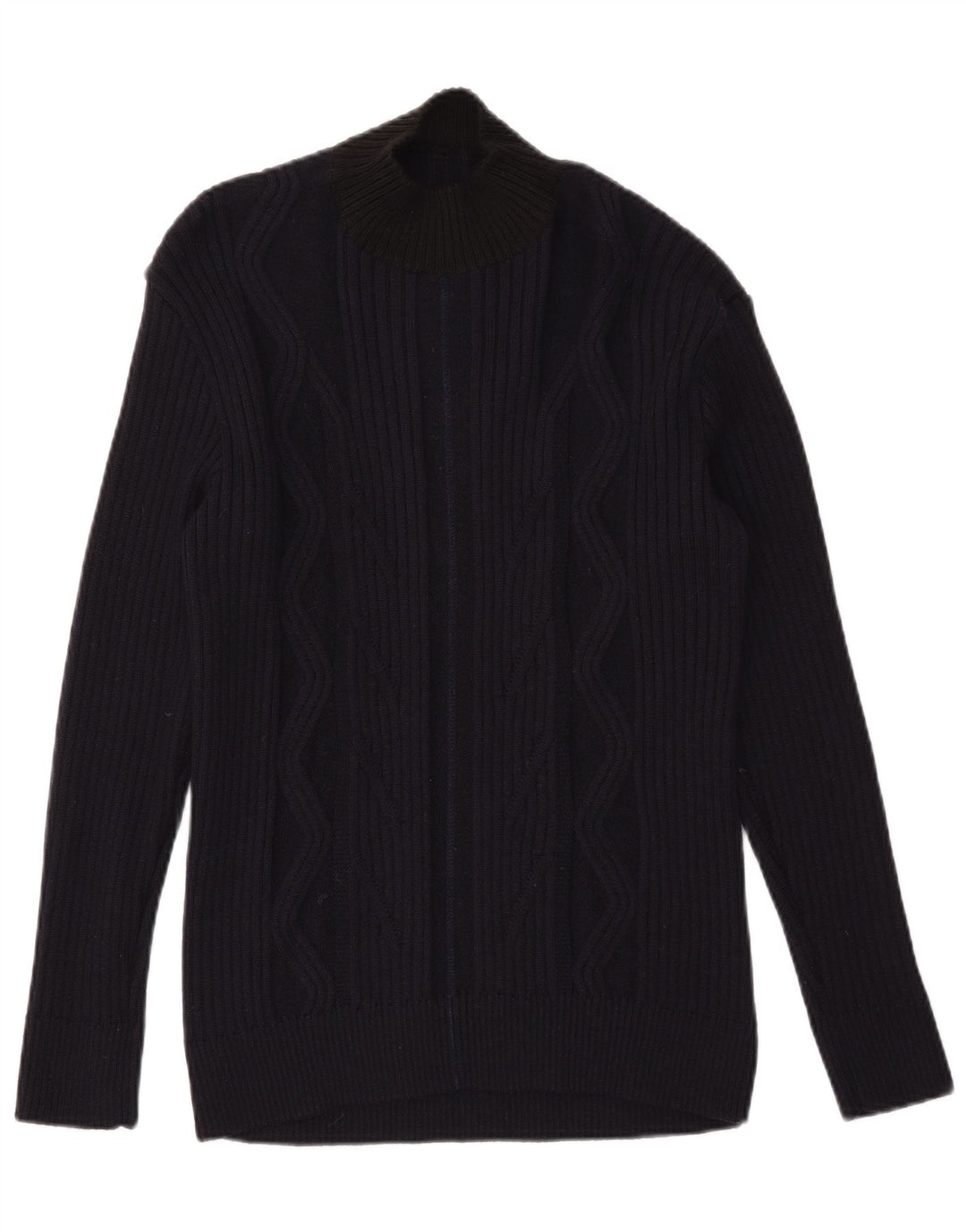 vintage Mens Turtle Neck Jumper Pull Grand Bleu Marine Colorblock