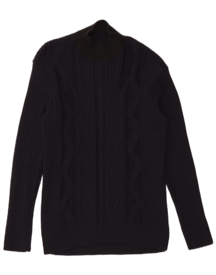 vintage Mens Turtle Neck Jumper Pull Grand Bleu Marine Colorblock