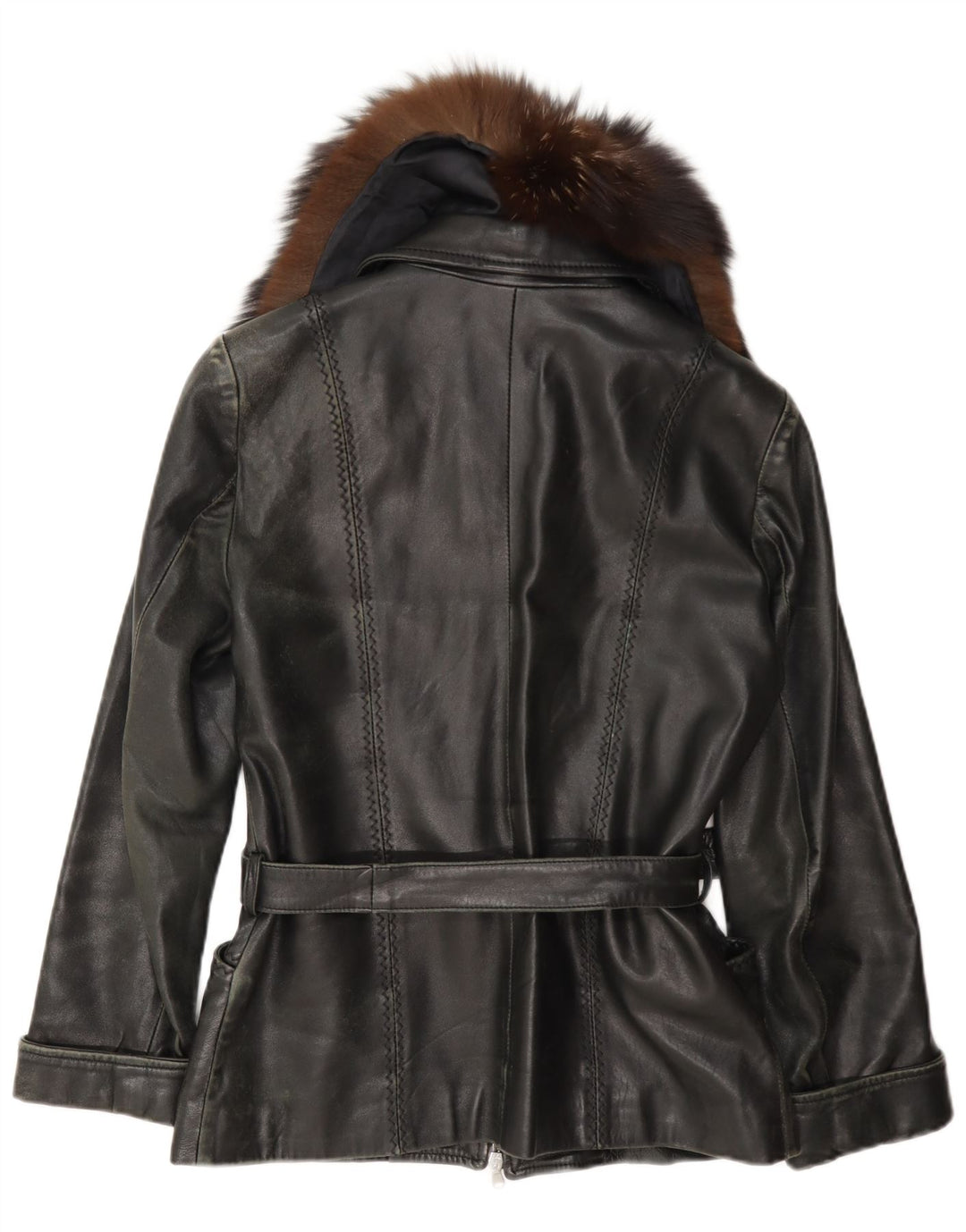 Veste en cuir femme vintage UK 12 Noir Moyen