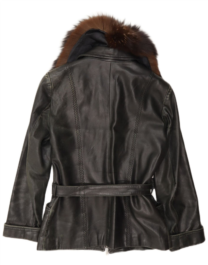 Veste en cuir femme vintage UK 12 Noir Moyen