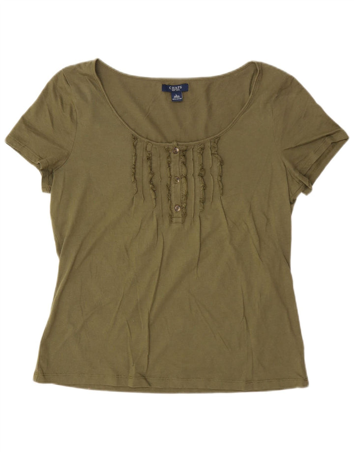 Chaps T-Shirt Femme Top UK 16 Large Kaki Coton
