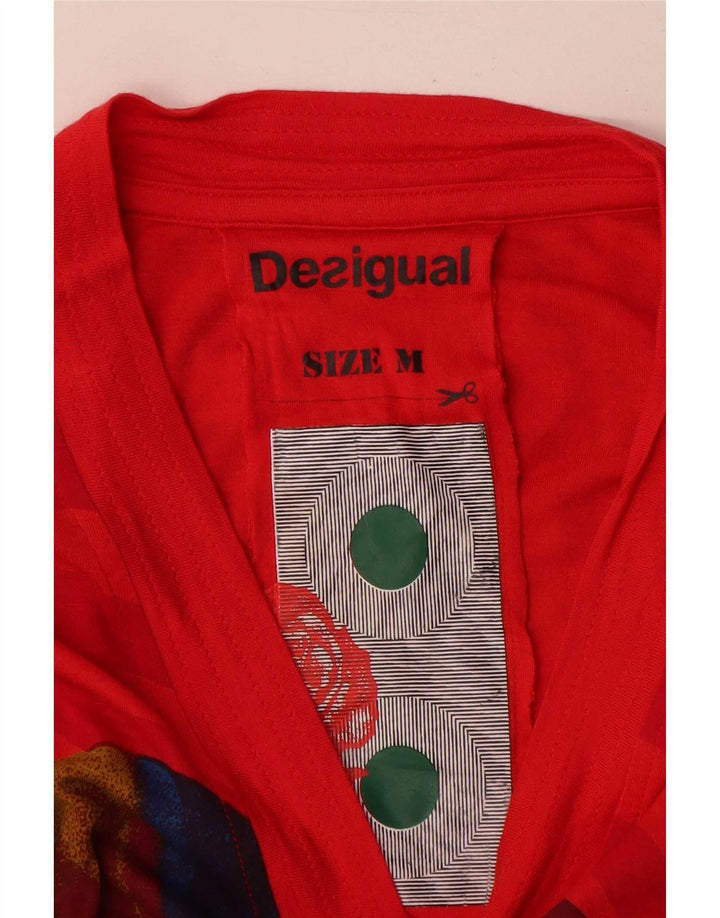 Desigual Femme Graphic Top Manches Longues UK 12 Medium Rouge Viscose