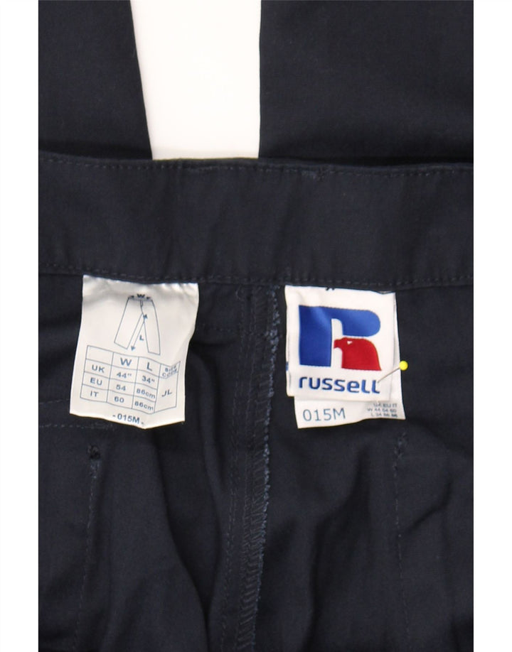 RUSSELL ATHLETIC Mens Straight Cargo Trousers W44 L33 Navy Blue Polyester Vintage Russell Athletic and Second-Hand Russell Athletic from Messina Hembry 