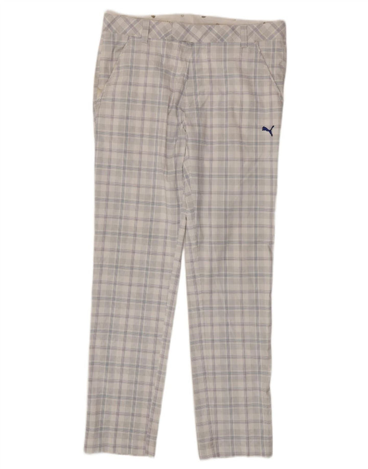 PUMA Pantalon Chino Slim Homme W34 L34 Blanc Carreaux Polyester