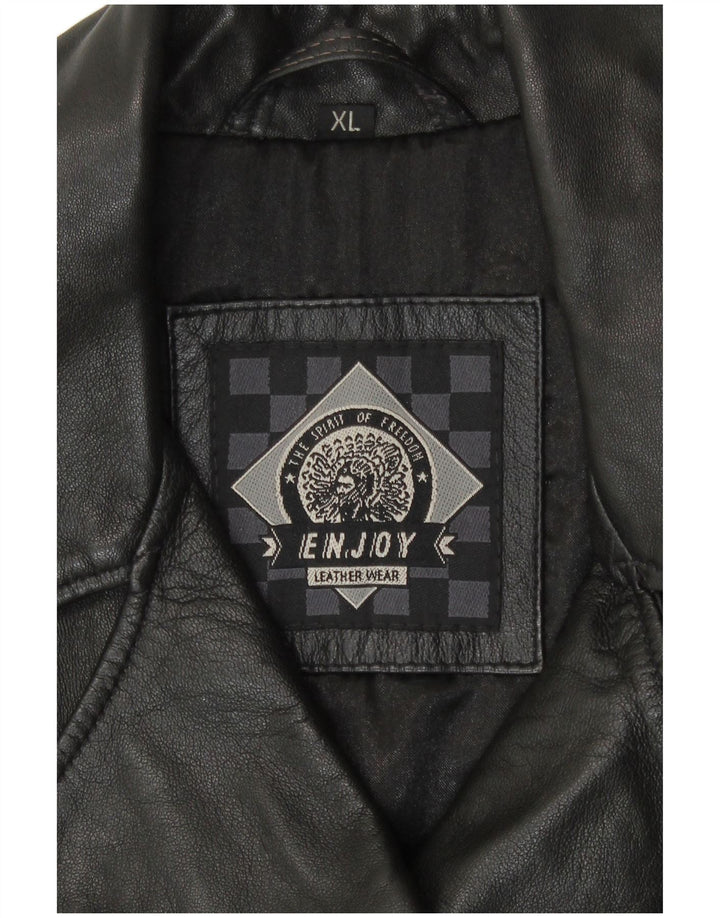 ENJOY Veste en cuir pour femme UK 18 XL Noir