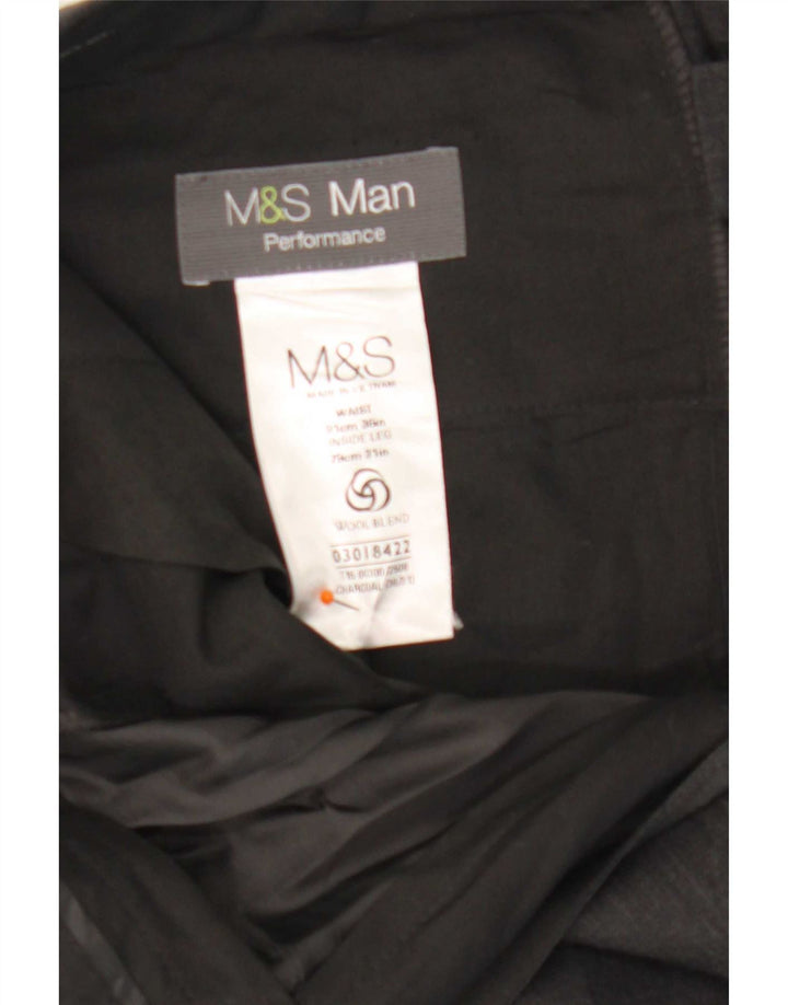 Marks & Spencer Pantalon de Costume Droit Homme W36 L31 Gris Polyester