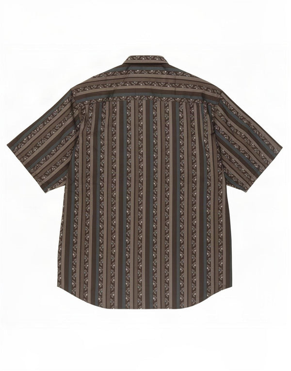 Vintage Mens Short Sleeve Shirt Medium Black Striped Polyester
