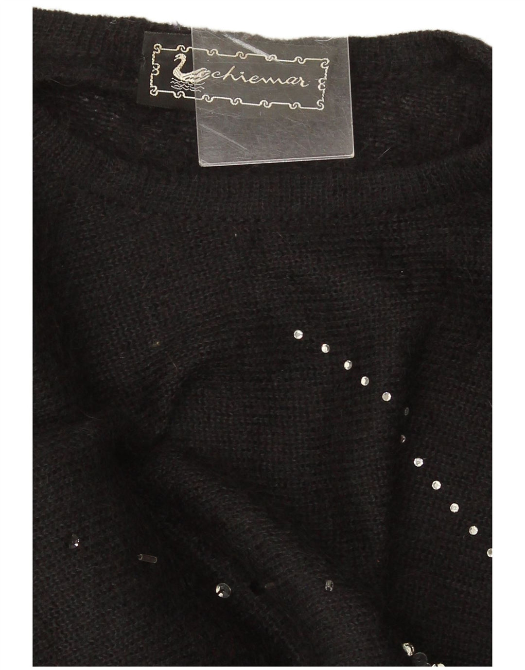 vintage Femmes Surdimensionné Crop Crew Neck Jumper Pull IT 46 Grand Noir