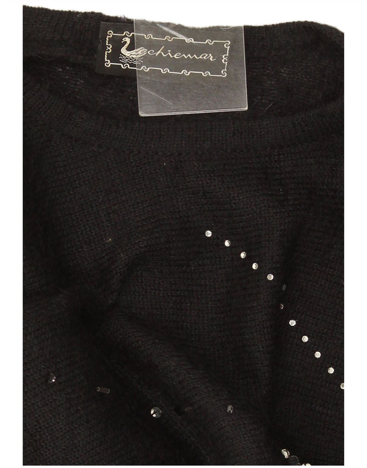 vintage Femmes Surdimensionné Crop Crew Neck Jumper Pull IT 46 Grand Noir