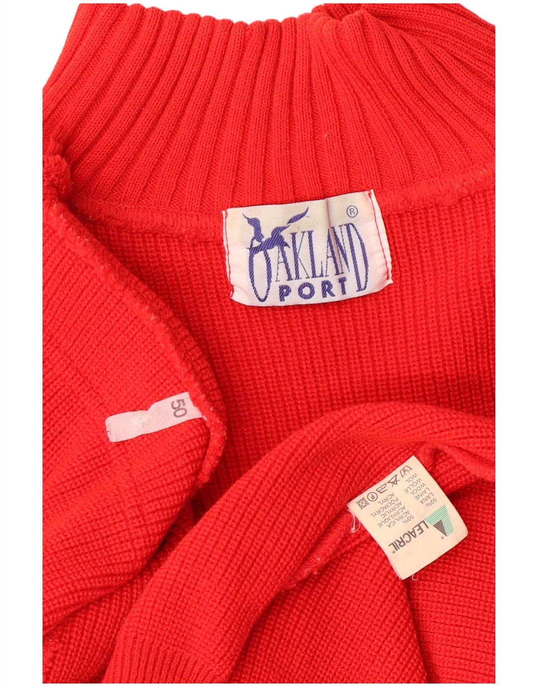 vintage Mens Turtle Neck Jumper Pull IT 50 Laine Rouge Moyenne