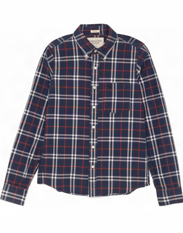Abercrombie & Fitch Chemise musculaire pour hommes Grand coton à carreaux bleu marine