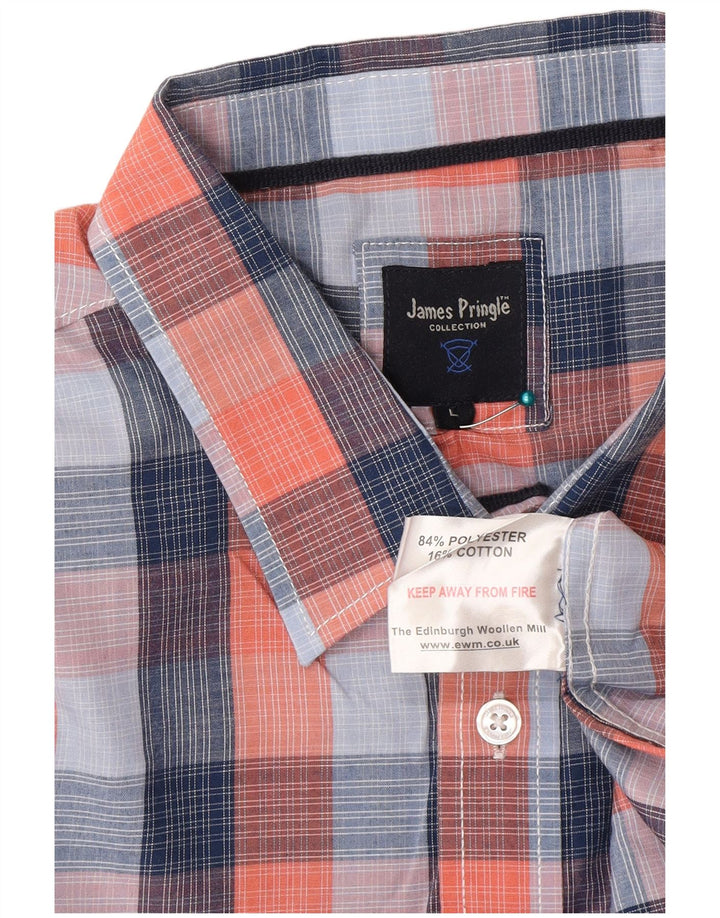 James Pringle Chemise à manches courtes pour homme en polyester à grands carreaux bleus