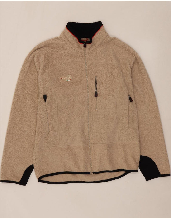 FILA Veste polaire homme UK 40 Large Beige Colourblock Polyester
