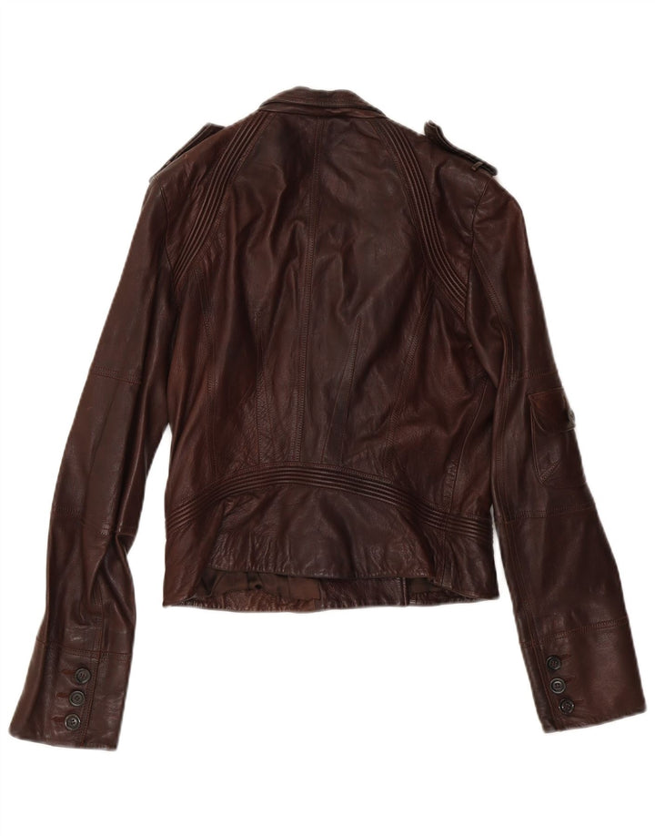 Karen Millen Veste en cuir militaire pour femme UK 12 Cuir marron moyen