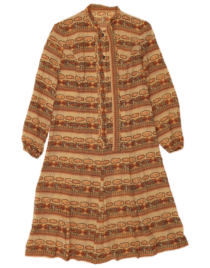 vintage Femme Robe A-Line UK 12 Moyen Multicolore Fair Isle