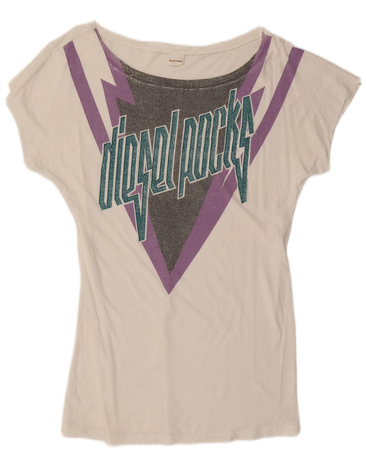 DIESEL T-shirt graphique pour femme UK 10 Small Blanc