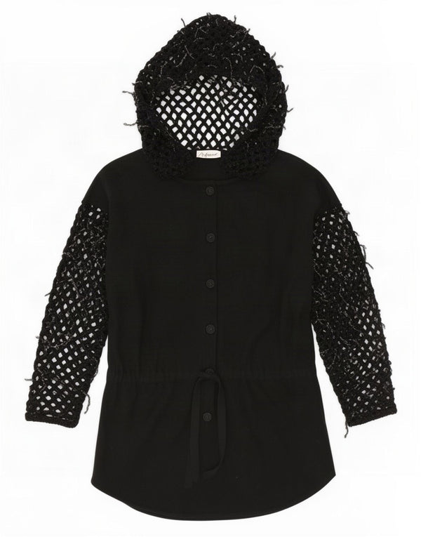Di Bari Cardigan à capuche long surdimensionné pour femme EU 40 Noir moyen