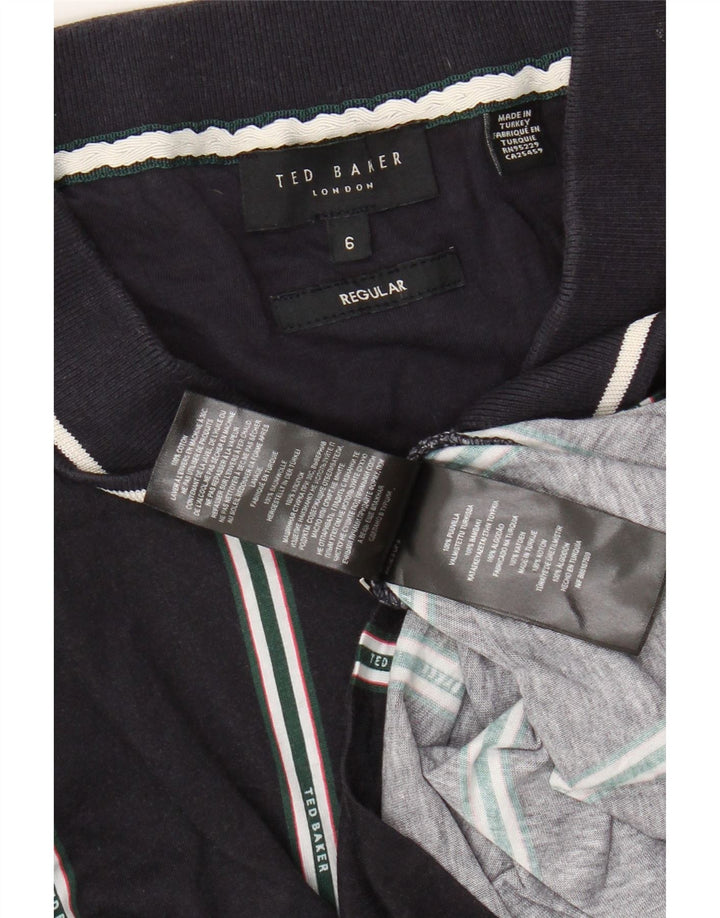TED BAKER Polo à col zippé pour homme Taille 6 2XL Bleu marine rayé