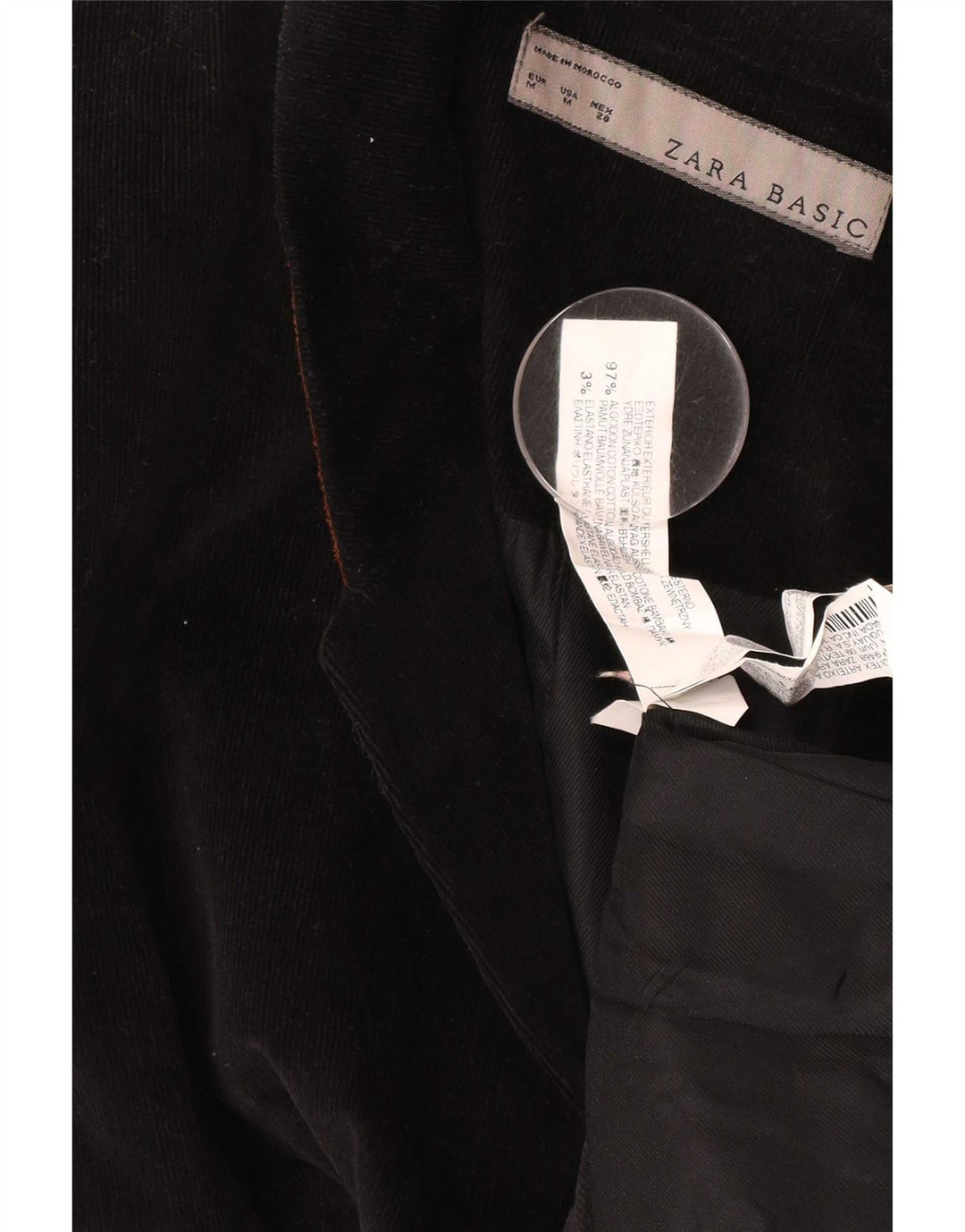 Zara Veste blazer en velours côtelé à 1 bouton pour femme UK 12 en coton noir moyen