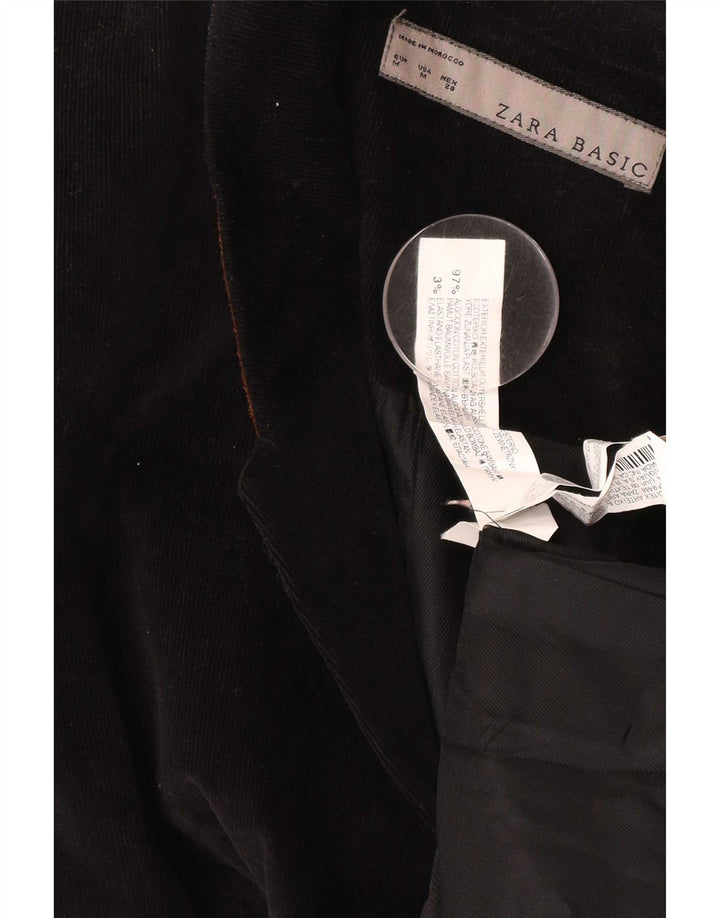 Zara Veste blazer en velours côtelé à 1 bouton pour femme UK 12 en coton noir moyen