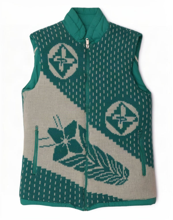 vintage Mens Graphic Rembourré Réversible Gilet UK 38 Moyen Turquoise Floral