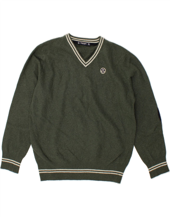 NORTH SAILS Womens V-Neck Jumper Sweater UK 16 Large Green Wool Vintage North Sails and Second-Hand North Sails from Messina Hembry 