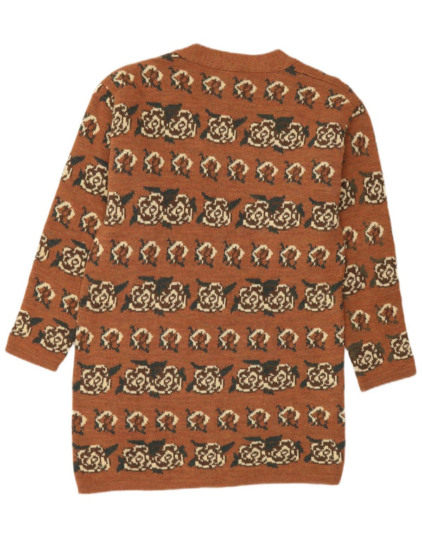 Naj Oleari Cardigan long pour femme en laine florale marron UK 16