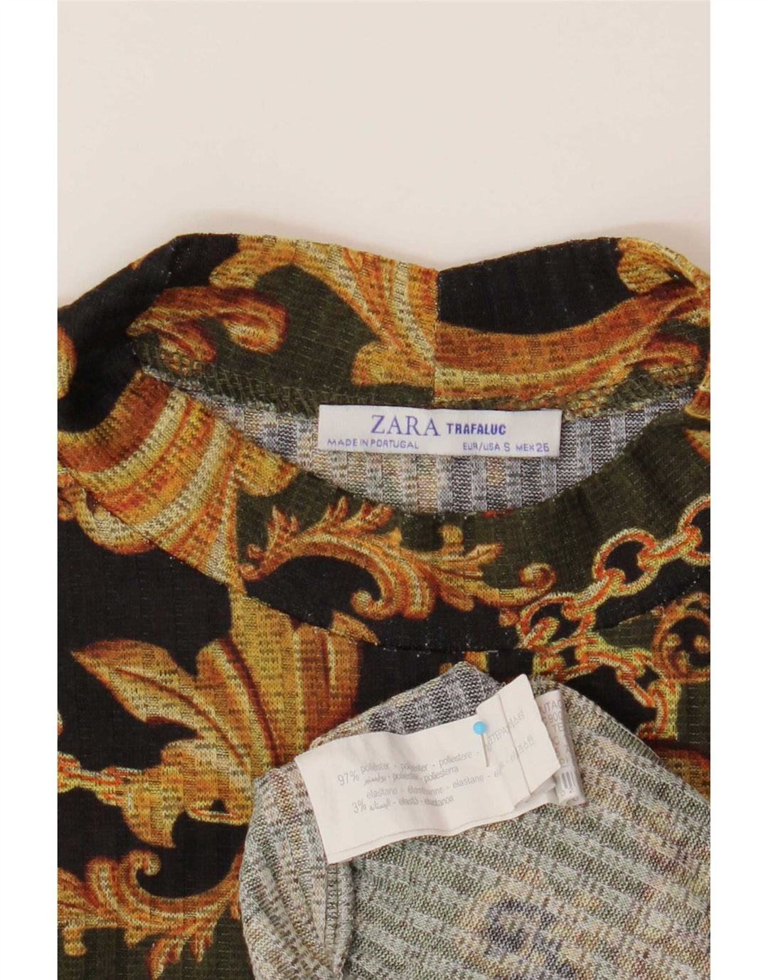 Zara Womens Crop Top Manches Longues UK 10 Petit Noir Paisley Polyester