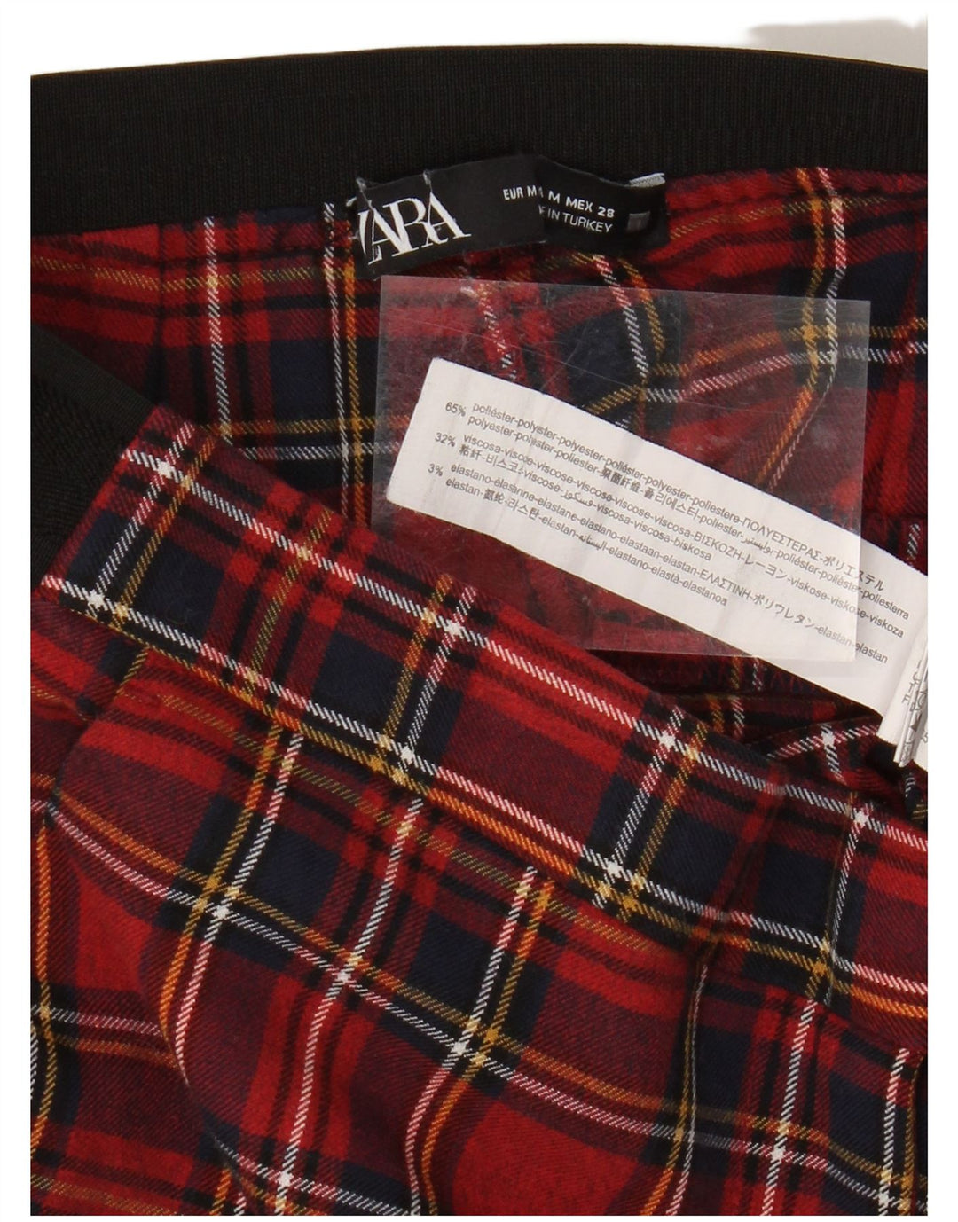 Zara Pantalon Chino Skinny Femme Moyen W28 L26 Rouge À Carreaux Polyester