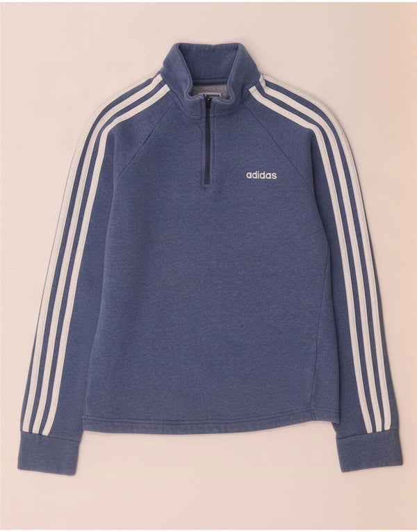 Adidas Sweat-shirt coupe ample à col zippé pour femme UK 4/6 XS Bleu coton