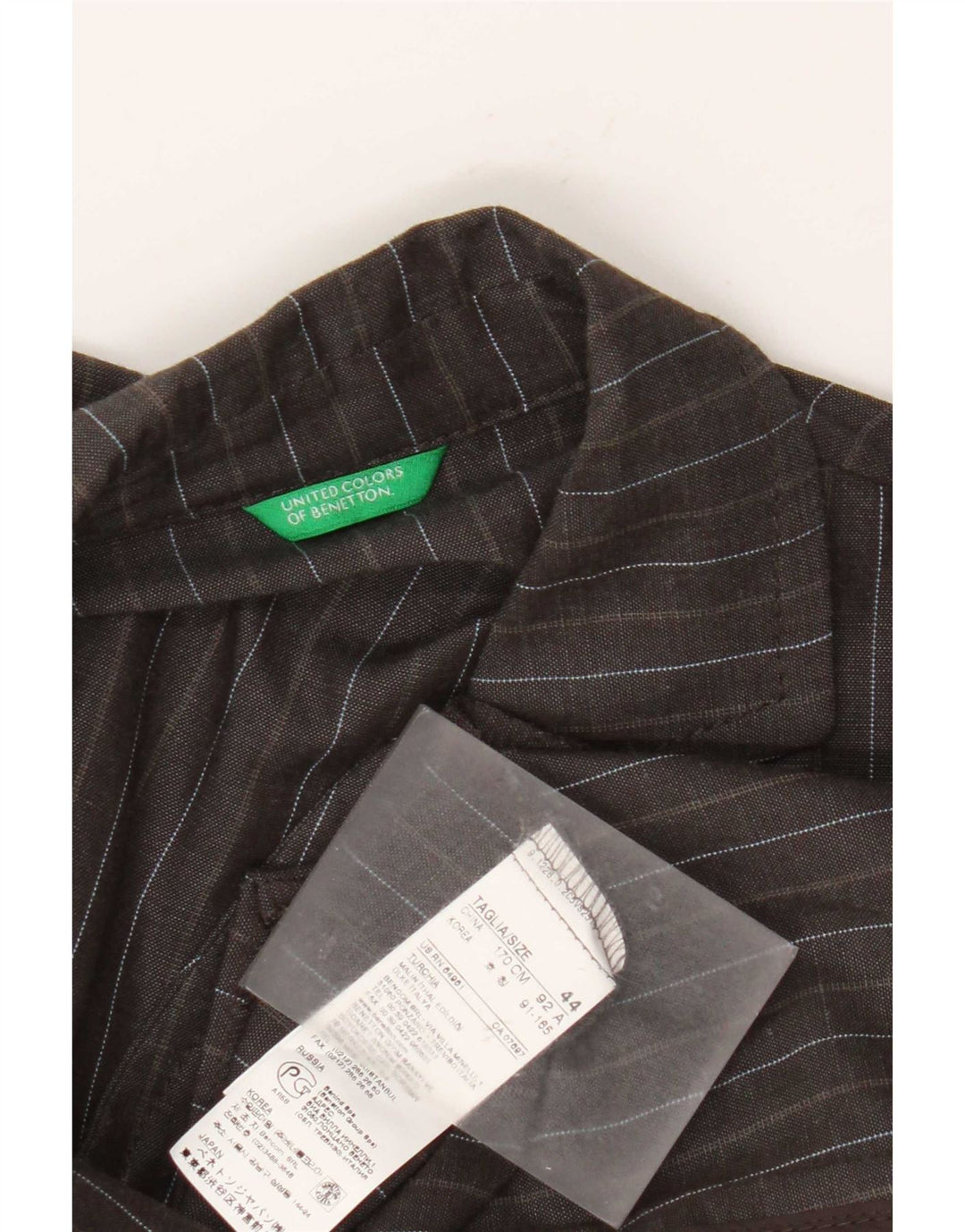 Benetton Veste Blazer 2 Boutons Femme IT 44 Viscose Rayée Gris Moyen