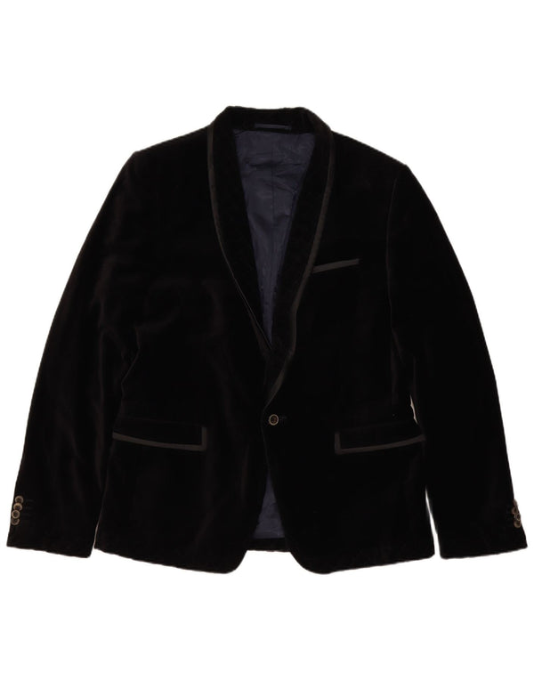 Zara Veste Blazer En Velours à 1 Bouton Pour Homme EU 50 Coton Noir Moyen
