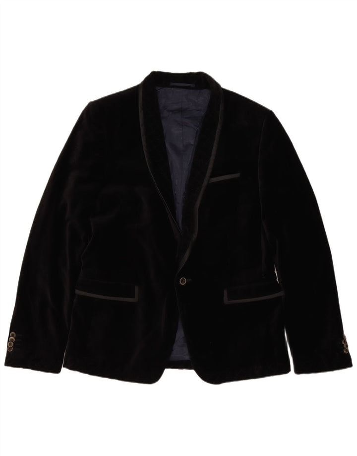Zara Veste Blazer En Velours à 1 Bouton Pour Homme EU 50 Coton Noir Moyen
