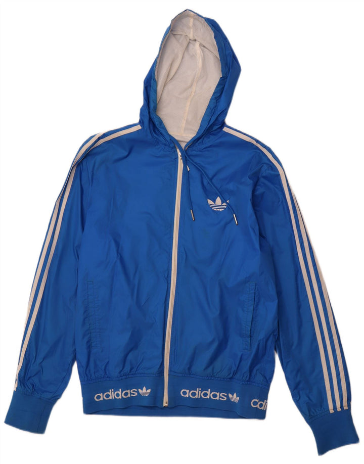 ADIDAS Veste de pluie à capuche graphique pour homme UK 38 Bleu moyen Nylon